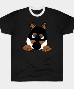 shiba black and tan peeking cartoon